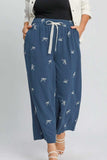 Umgee Full Size Lace Drawstring Embroidered Bow Wide Leg Pants Plus Size - Trendsi - Flyclothing LLC