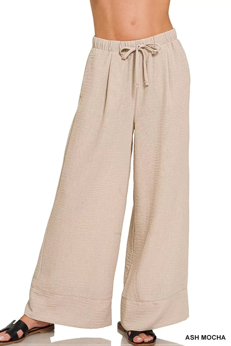 Zenana Woven Airflow Drawstring Pants - Trendsi - Flyclothing LLC