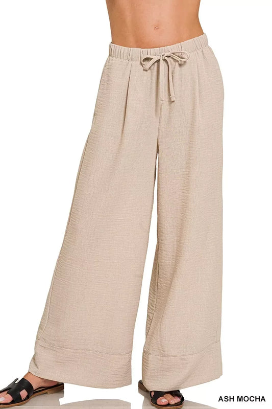 Zenana Woven Airflow Drawstring Pants - Trendsi - Flyclothing LLC