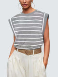 Striped Round Neck Cap Sleeve T-Shirt - Trendsi - Flyclothing LLC