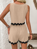 Contrast Trim Round Neck Top and Shorts Set - Trendsi