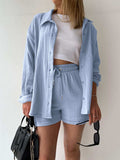 Texture Button Up Shirt and Drawstring Shorts Set - Trendsi - Flyclothing LLC
