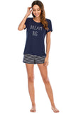 Graphic Round Neck Top and Striped Shorts Lounge Set - Trendsi - Flyclothing LLC