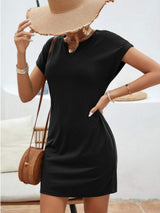 Notched Short Sleeve Mini Tee Dress - Trendsi - Flyclothing LLC