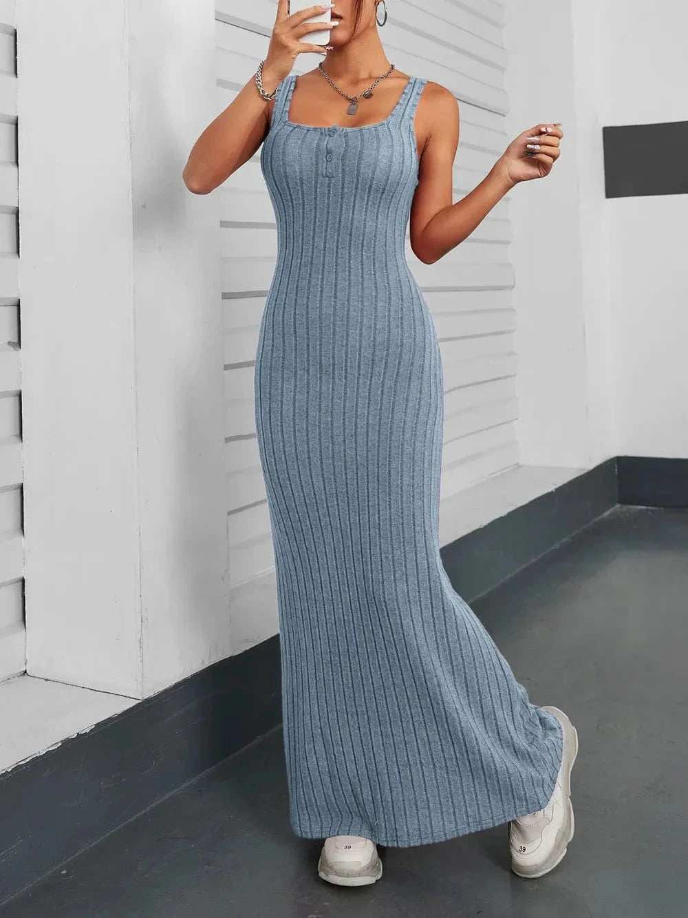 Ribbed Maxi Tank Dress - Trendsi - Flyclothing LLC