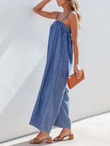 Spaghetti Strap Wide Leg Denim Jumpsuit - Trendsi - Flyclothing LLC