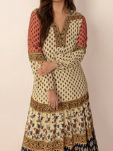 Printed V-Neck Balloon Sleeve Maxi Dress - Trendsi - Flyclothing LLC