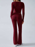 Devine Ruched Long Sleeve Top and Pants Set - Trendsi - Flyclothing LLC