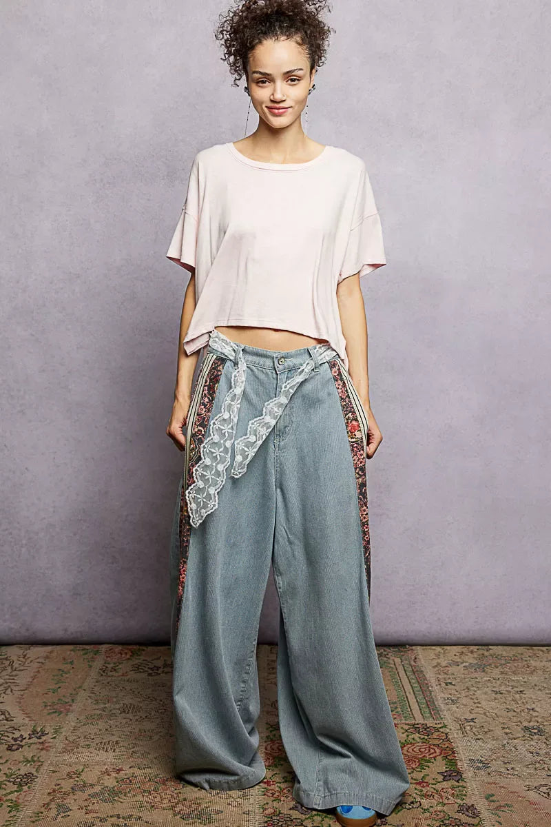 POL Round Neck Short Sleeve T-Shirt with High Low Hem - Trendsi - Flyclothing LLC