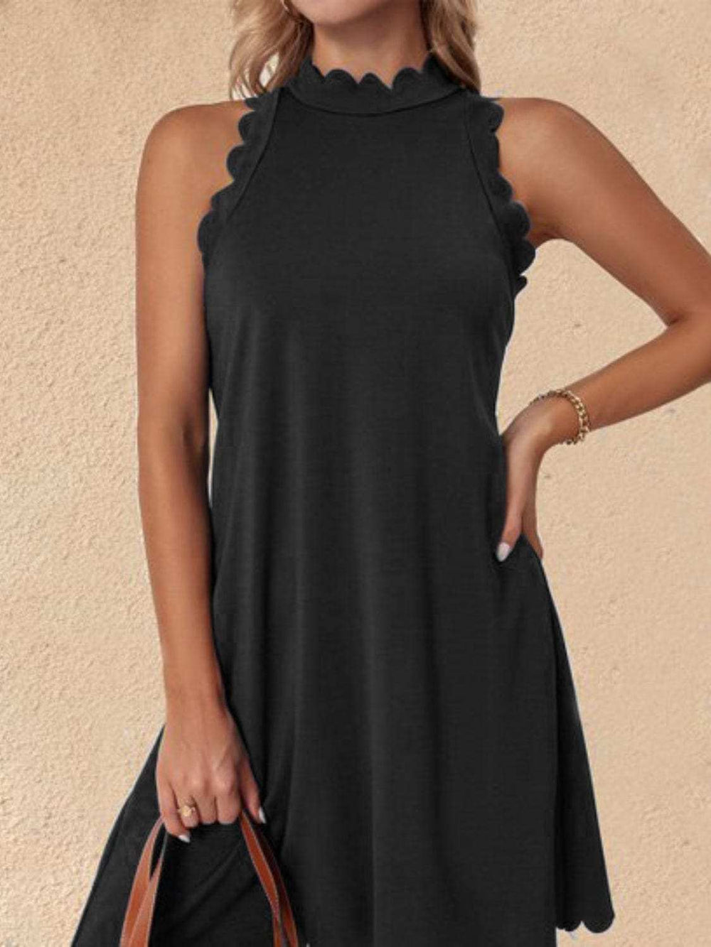 Mock Neck Sleeveless Mini Dress - Trendsi - Flyclothing LLC