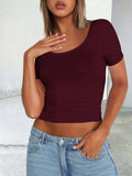 Scoop Neck Short Sleeve T-Shirt - Trendsi - Flyclothing LLC