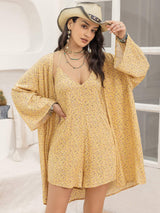 Printed Halter Neck Romper and Cover Up Set - Trendsi - Flyclothing LLC
