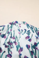 Floral Ricrac Trim Half Sleeve Peplum Top - Trendsi - Flyclothing LLC