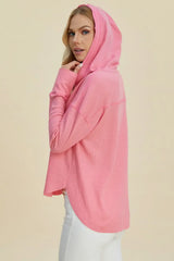 Double Take Full Size High-Low Dropped Shoulder Long Sleeve Hoodie - Trendsi - Flyclothing LLC
