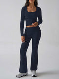 Devine Square Neck Long Sleeve Top and Pants Set - Trendsi - Flyclothing LLC