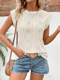 Eyelet Round Neck Cap Sleeve Top - Trendsi - Flyclothing LLC