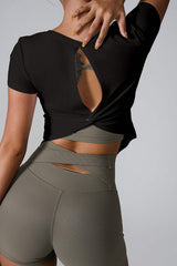 Cutout Round Neck Short Sleeve Active T-Shirt - Trendsi - Flyclothing LLC