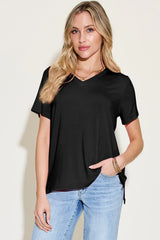 Basic Bae Bamboo Full Size V-Neck High-Low T-Shirt - ShopBasicbae - Flyclothing LLC