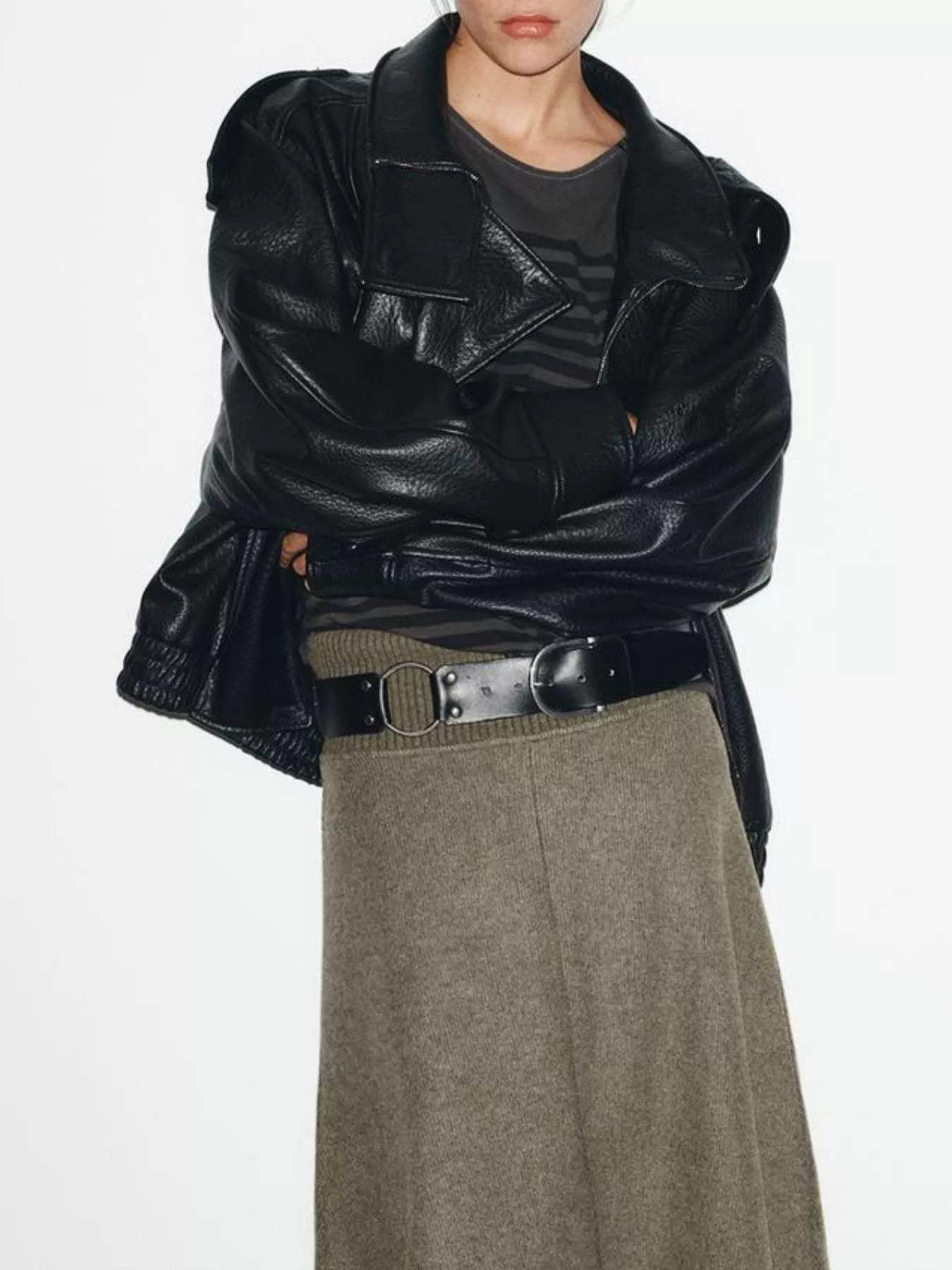 Zip-Up Faux Leather Moto Jacket - Trendsi - Flyclothing LLC