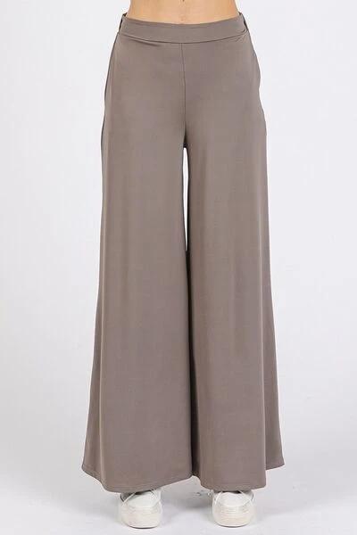 Mittoshop Yoga Air Stretch Elastic Waist Wide Leg Pants - Trendsi