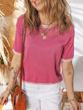 Short Sleeve Round Neck Knit Top - Trendsi