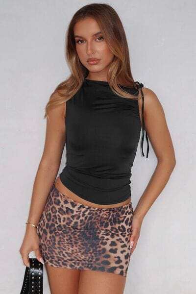 Tied Ruched Solid Color Tank - Trendsi - Flyclothing LLC