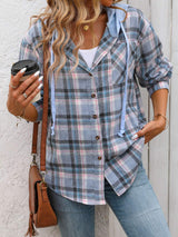 Plaid Long Sleeve Hooded Jacket - Trendsi - Flyclothing LLC
