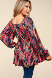 Haptics Full Size Peplum Floral Square Neck Blouse - Trendsi - Flyclothing LLC