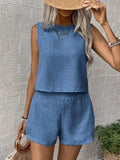 Round Neck Sleeveless Top and Shorts Set - Trendsi