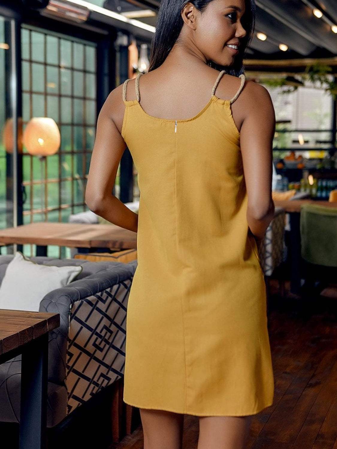 Round Neck Double Spaghetti Straps Mini Dress - Trendsi - Flyclothing LLC