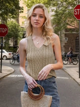 Cable-Knit V-Neck Knit Tank - Trendsi - Flyclothing LLC