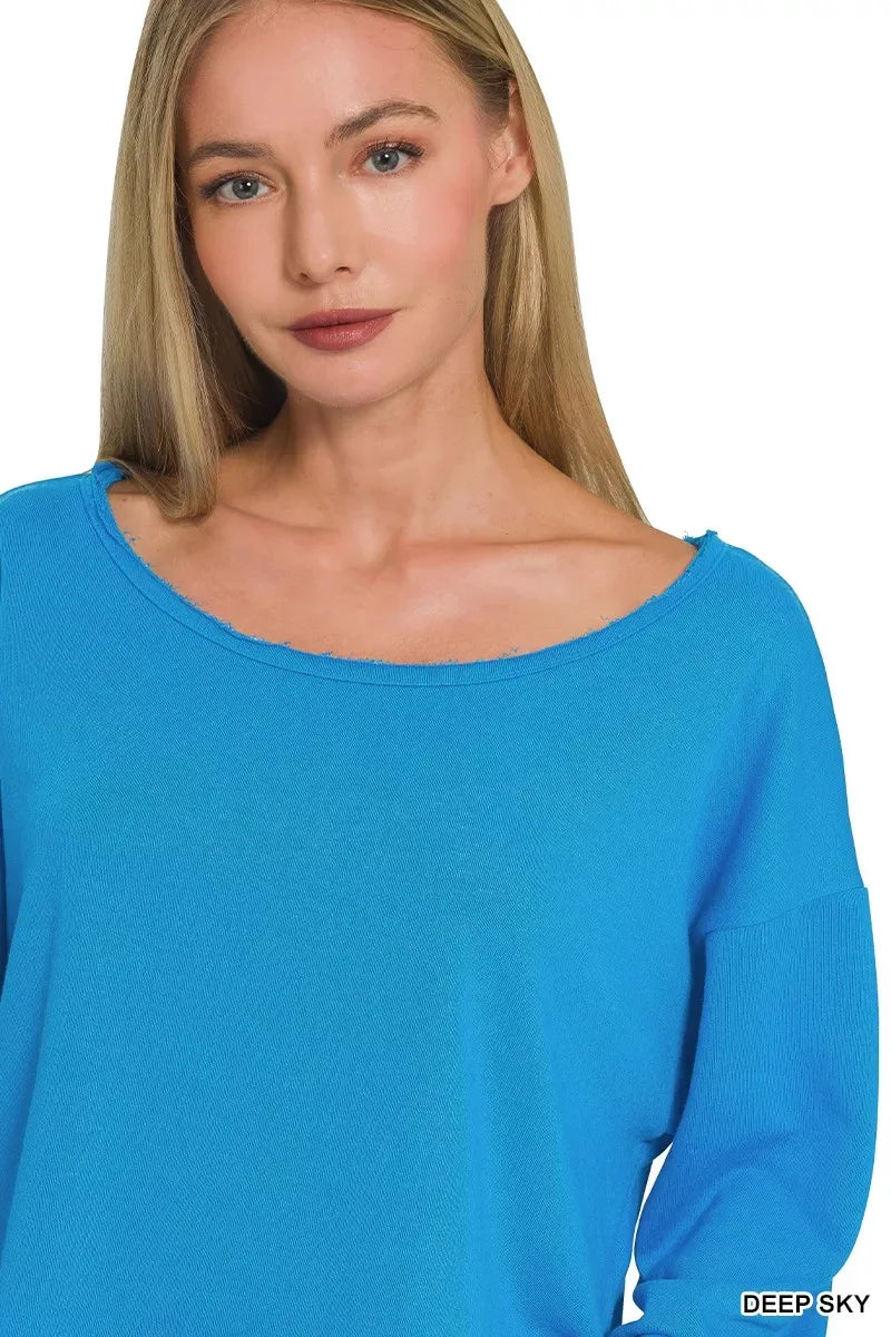Zenana French Terry Boatneck Crop Top - Trendsi - Flyclothing LLC