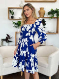 Double Take Full Size Floral Ruffle Hem Smocked Dress with Pockets - Trendsi - Flyclothing LLC