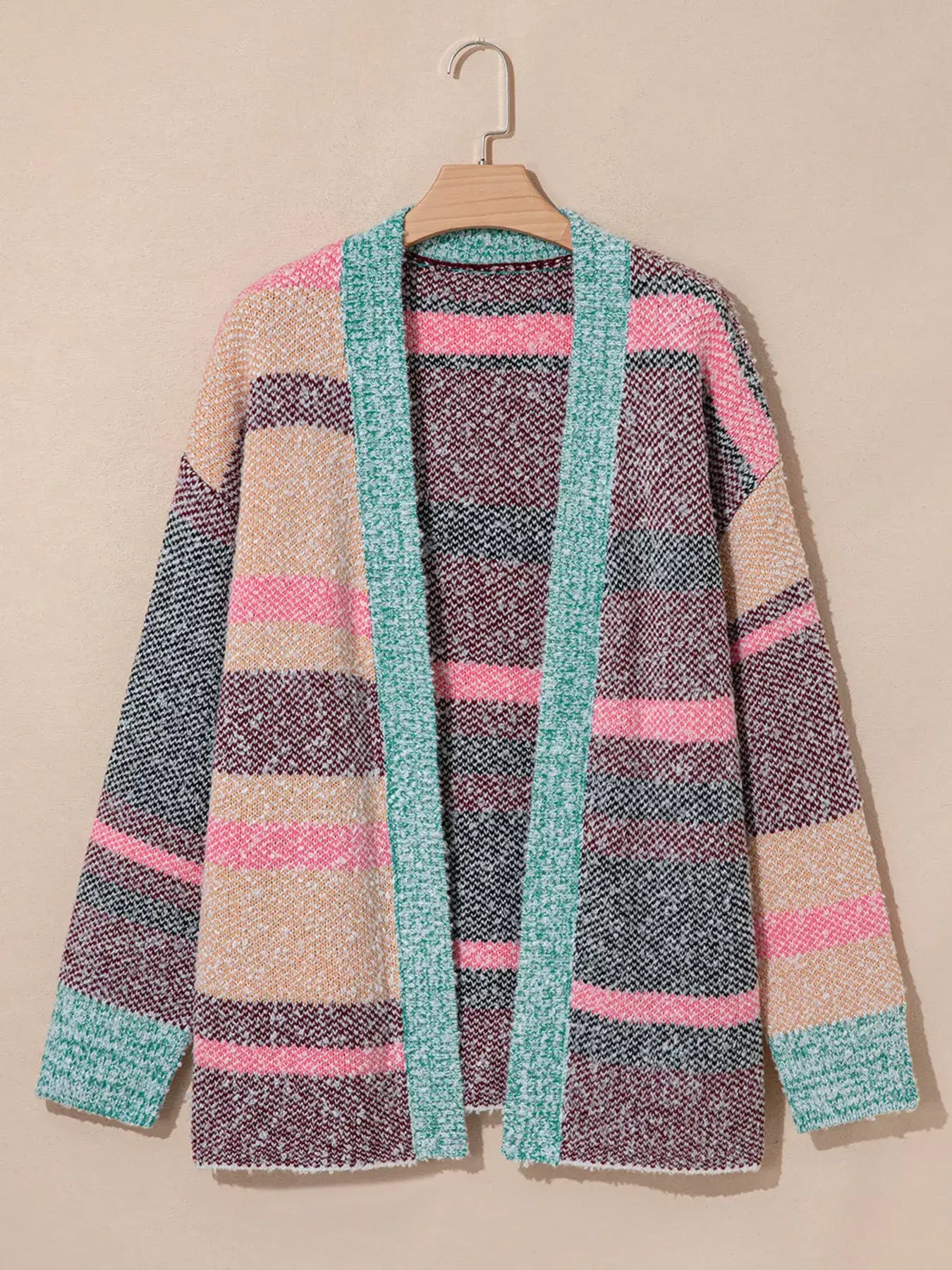 Color Block Striped Side Slit Open Front Cardigan - Trendsi - Flyclothing LLC