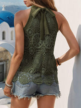 Lace Tied Mock Neck Tank - Trendsi - Flyclothing LLC
