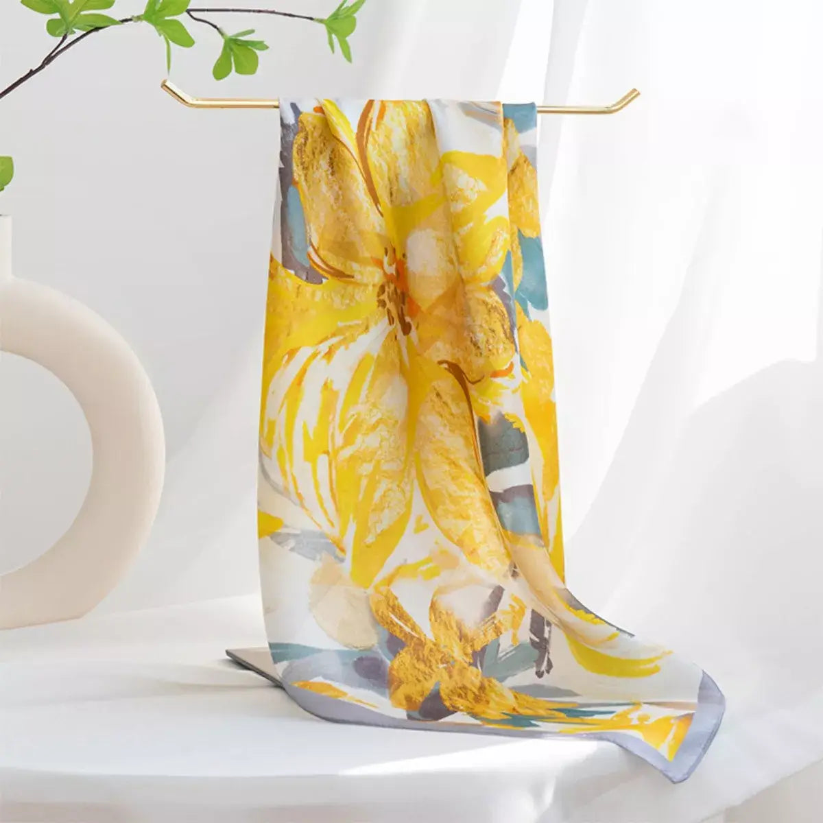 Floral Print Silk Square Scarf - Trendsi - Flyclothing LLC