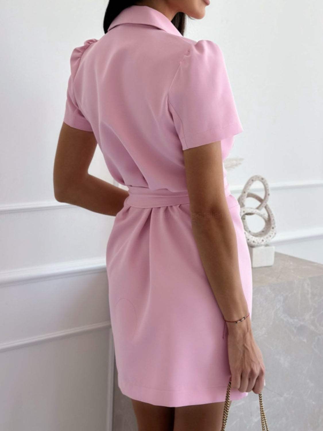 Short Sleeve Tie Waist Mini Dress - Trendsi - Flyclothing LLC