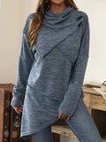 Asymmetrical Hem Cowl Neck Long Sleeve T-Shirt - Trendsi - Flyclothing LLC