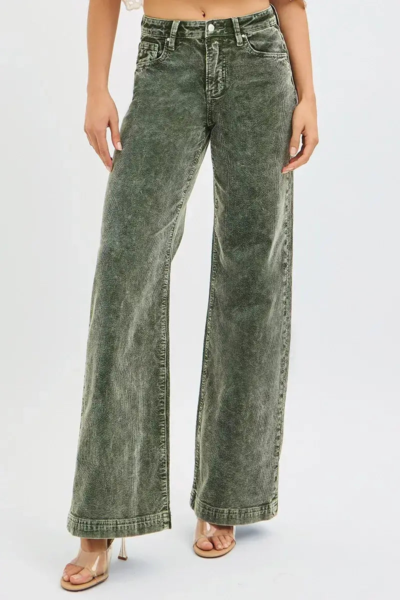 RISEN Full Size High Rise Wide Leg Corduroy Jeans Plus Size - Trendsi - Flyclothing LLC