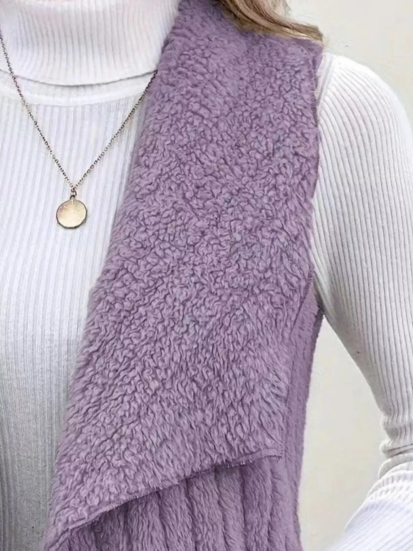 Cozy Fleece Open Front Vest Coat - Trendsi - Flyclothing LLC