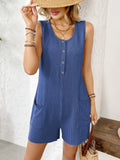 Pocketed Round Neck Sleeveless Romper - Trendsi