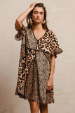 BiBi Leopard Prints Mix and Match Short Sleeves Dress - Trendsi - Flyclothing LLC