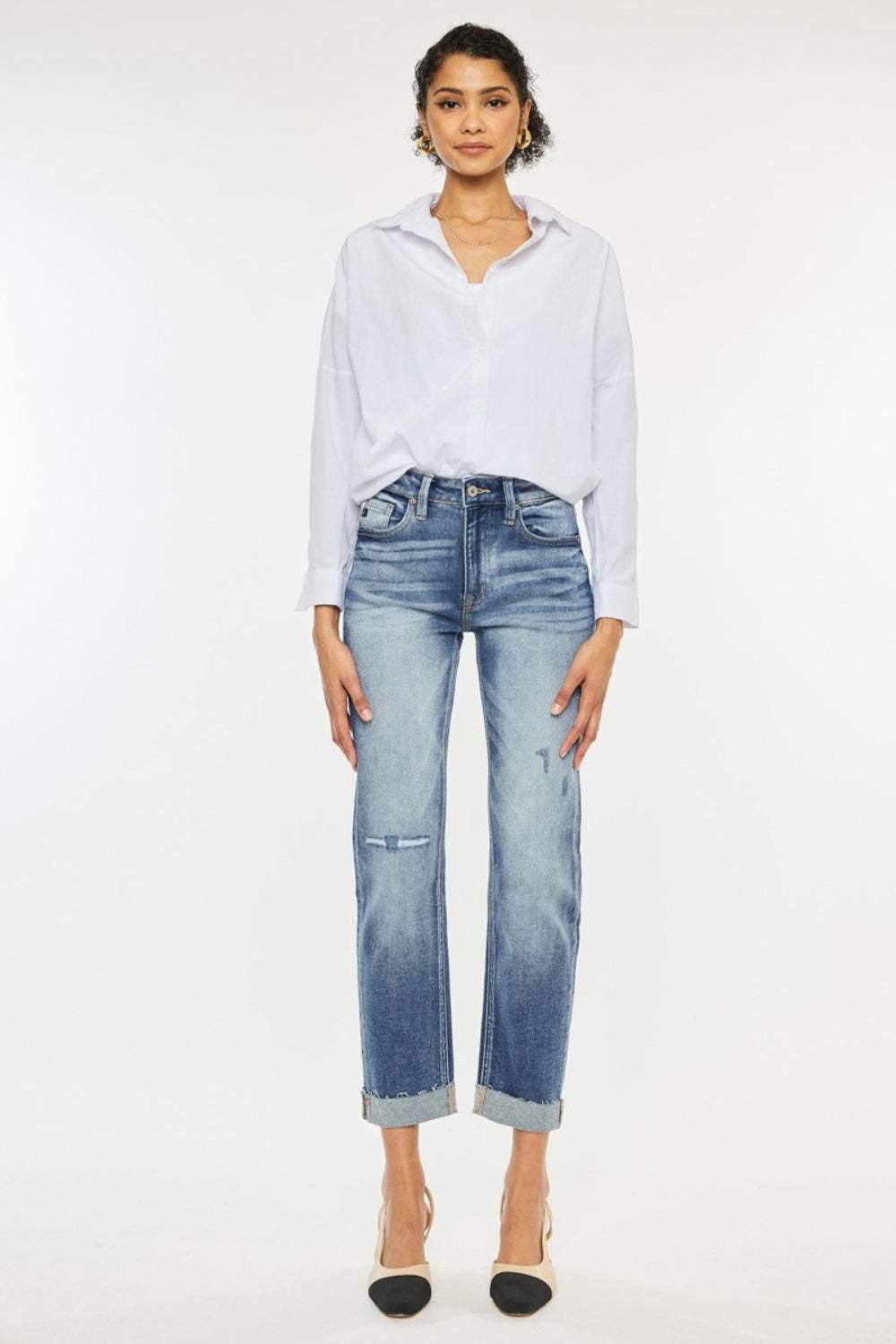 Kancan High Rise Cuffed Straight Jeans - Trendsi - Flyclothing LLC