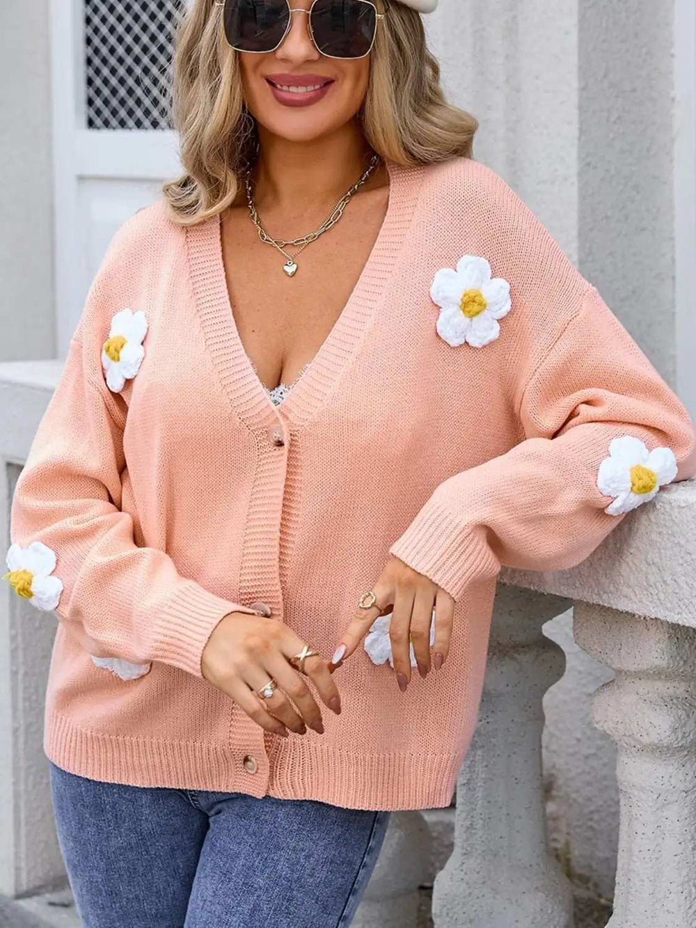 Crochet Flower Button Up Cardigan - Trendsi - Flyclothing LLC