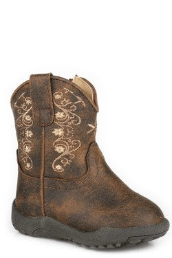 Girls Roper Brown Faux Leather Square Toe Bailey Boots
