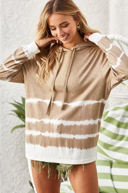 BiBi Drawstring Tie-Dye French Terry Hoodie - Trendsi