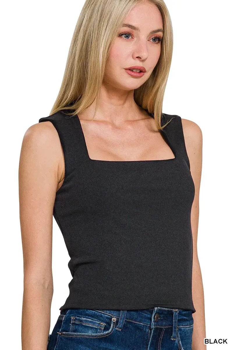 Zenana Ribbed Seamless Double Layered Square Neck Tank - Trendsi - Flyclothing LLC