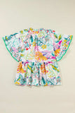 Ruffled Printed Tie Neck Blouse - Trendsi - Flyclothing LLC