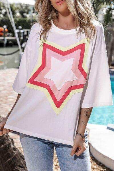 Color Block Star Patched Oversized T-Shirt - Trendsi - Flyclothing LLC