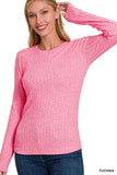Zenana Ribbed Long Sleeve Round Neck T-Shirt - Trendsi - Flyclothing LLC
